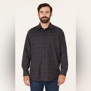 ENRO Men's Black Small Stripe Button Front No Iron Cotton Twill Shirt EUC #851